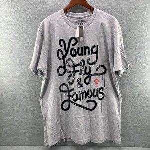 FUTURE LEGEND MEN'S GREY YOUNG FLY & FAMOUS GRAPHIC PRINT TEE SHIRT SIZE MEDIUM